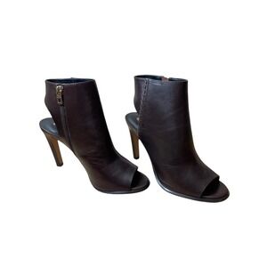 Coach Izzie Brown Leather Peep Toe Ankle Booties Heels Women‎ Size 8 B